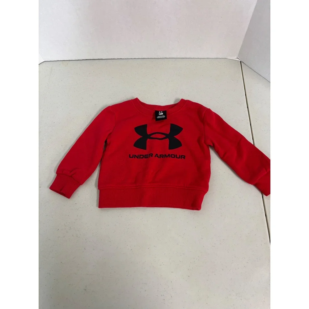 Under Armour Kids‎ Red Crewneck Sweatshirt Big Logo Long Sleeve 12M Fleece Top